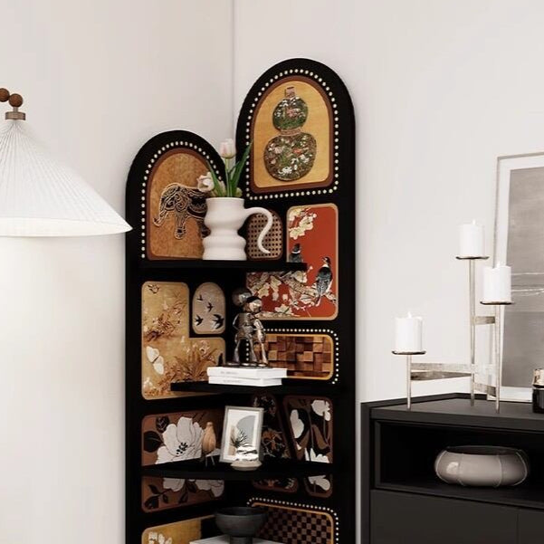 Retro Corner Shelving Unit Freestanding Multi-layer Wall-leaning Shelf