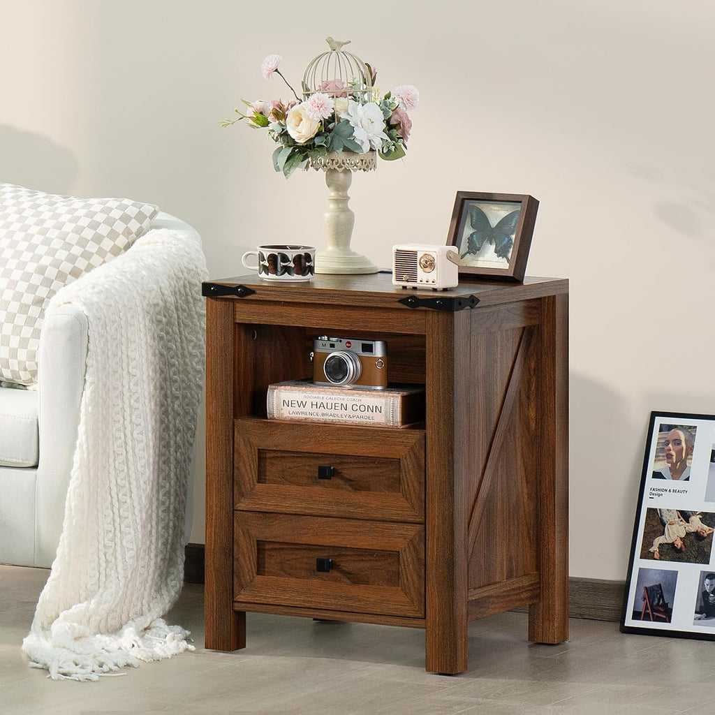 2-Pack Farmhouse Charging Station Nightstands