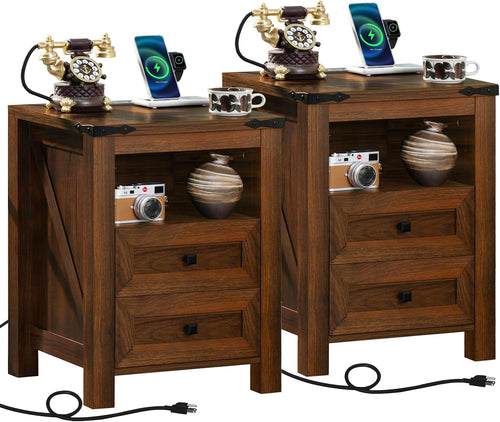 2-Pack Farmhouse Charging Station Nightstands