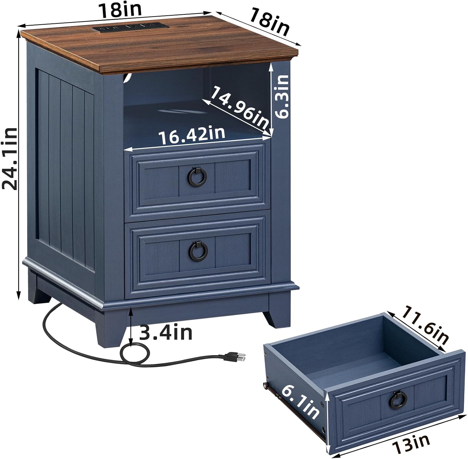 Farmhouse Charging Station Nightstand