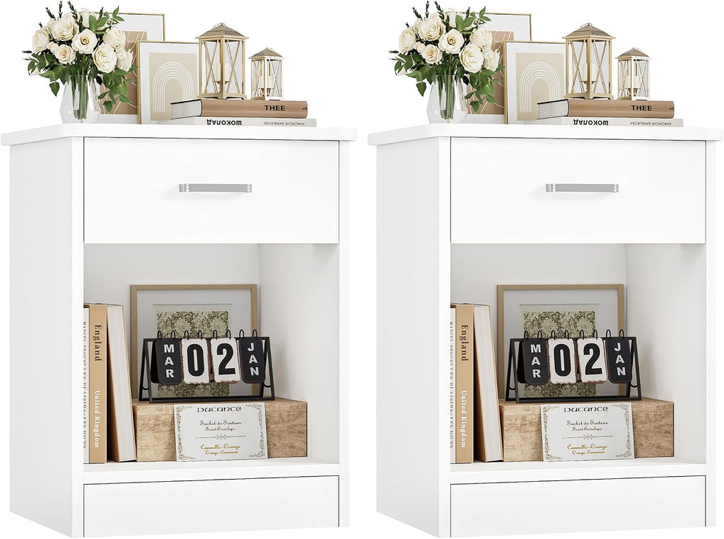 2-Pack White Storage Nightstands