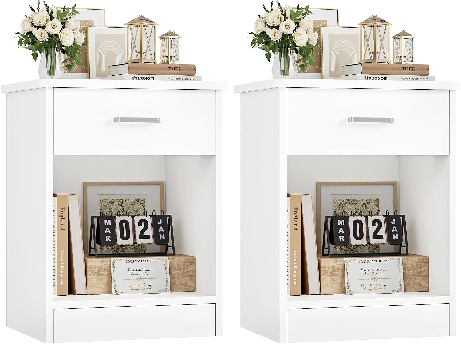 2-Pack White Storage Nightstands