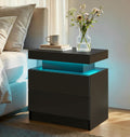 Modern Black LED 2-Drawer Nightstand