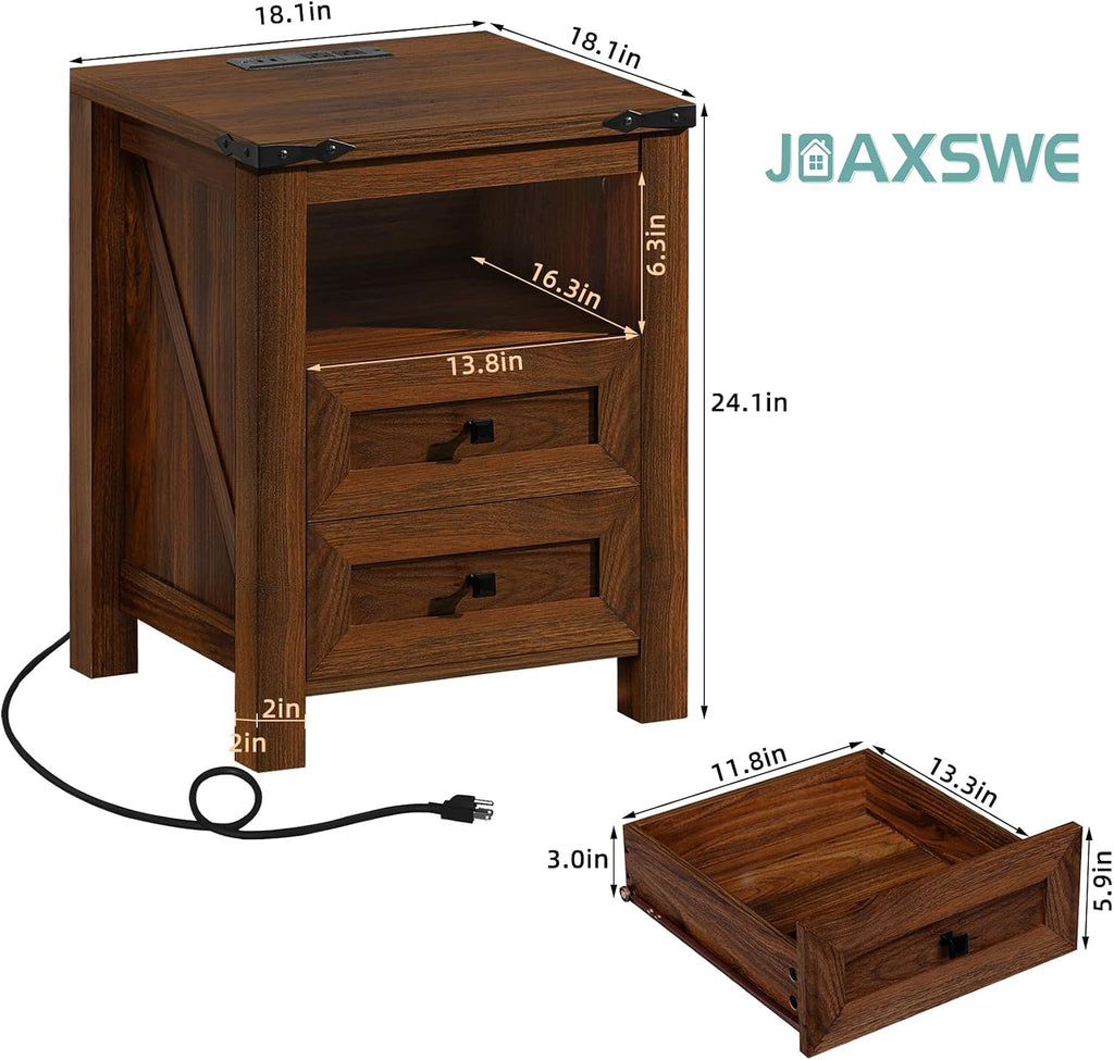 2-Pack Farmhouse Charging Station Nightstands