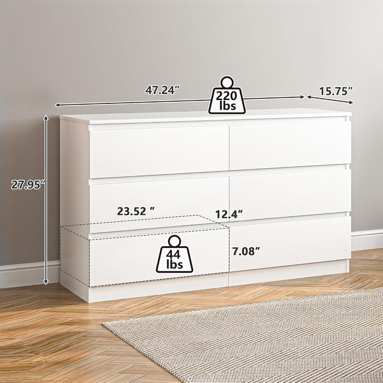 Vibe & Dine 6-Drawer White Storage Dresser