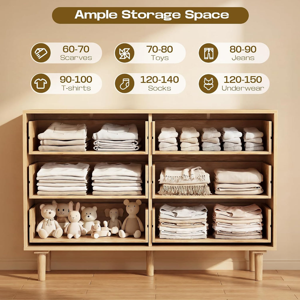 Modern Rattan 6-Drawer Wood Storage Dresser