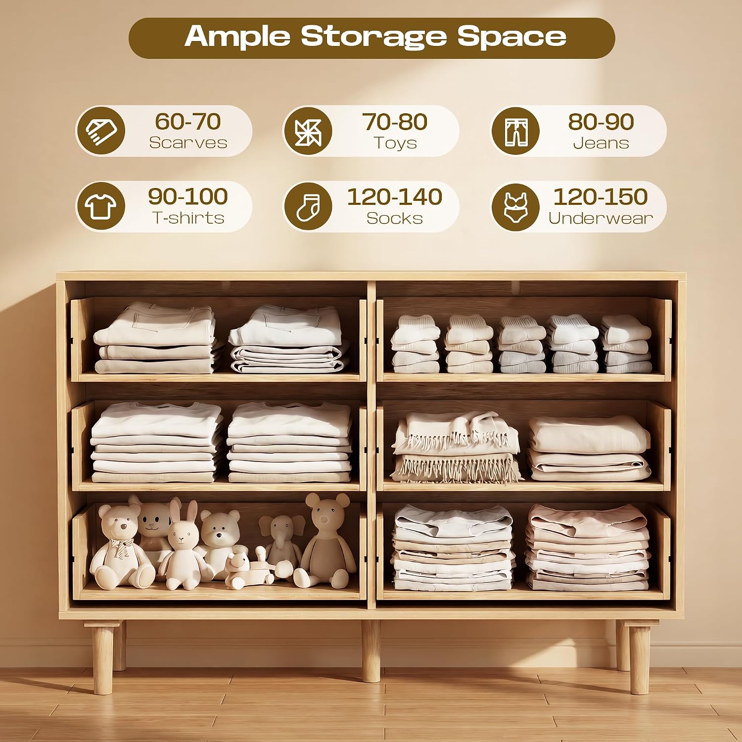 Modern Rattan 6-Drawer Wood Storage Dresser