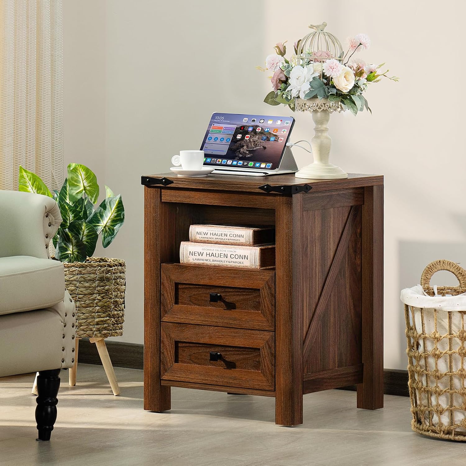 2-Pack Farmhouse Charging Station Nightstands
