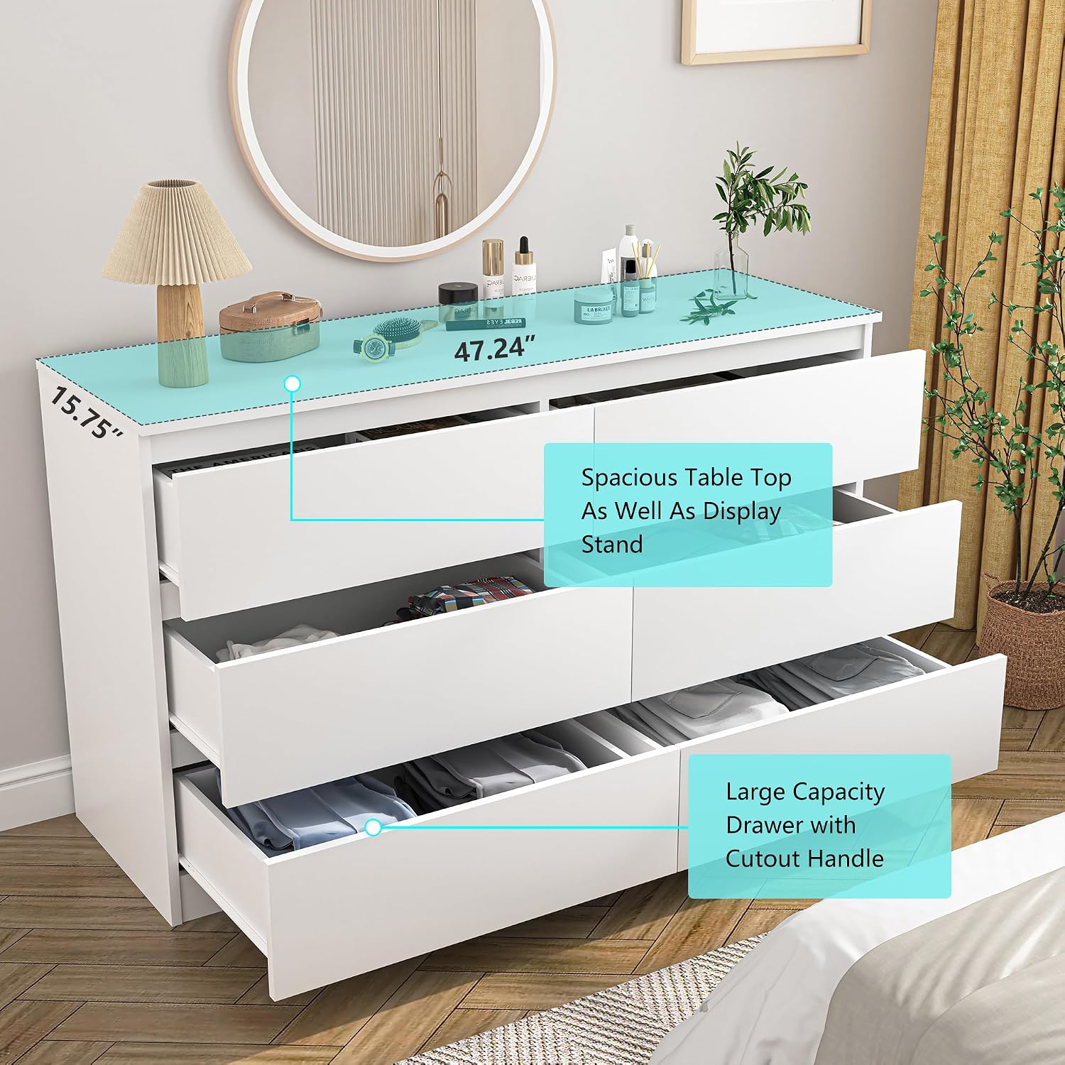 Vibe & Dine 6-Drawer White Storage Dresser