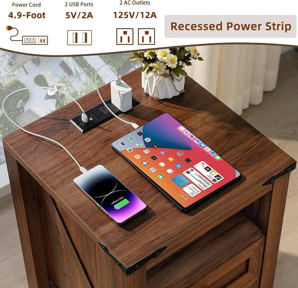 2-Pack Farmhouse Charging Station Nightstands