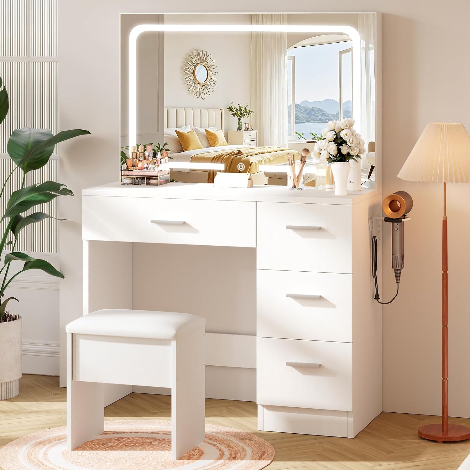 LED Mirror Charging Station Vanity Desk