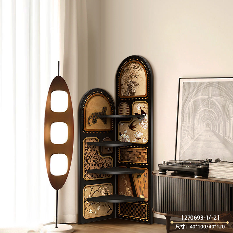 Retro Corner Shelving Unit Freestanding Multi-layer Wall-leaning Shelf