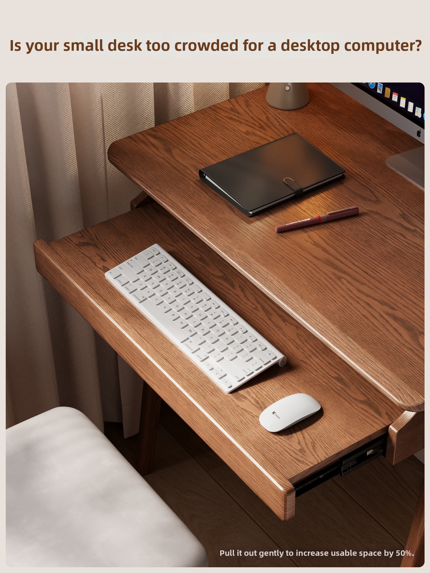 Solid Wood Computer Desk with Keyboard Drawer