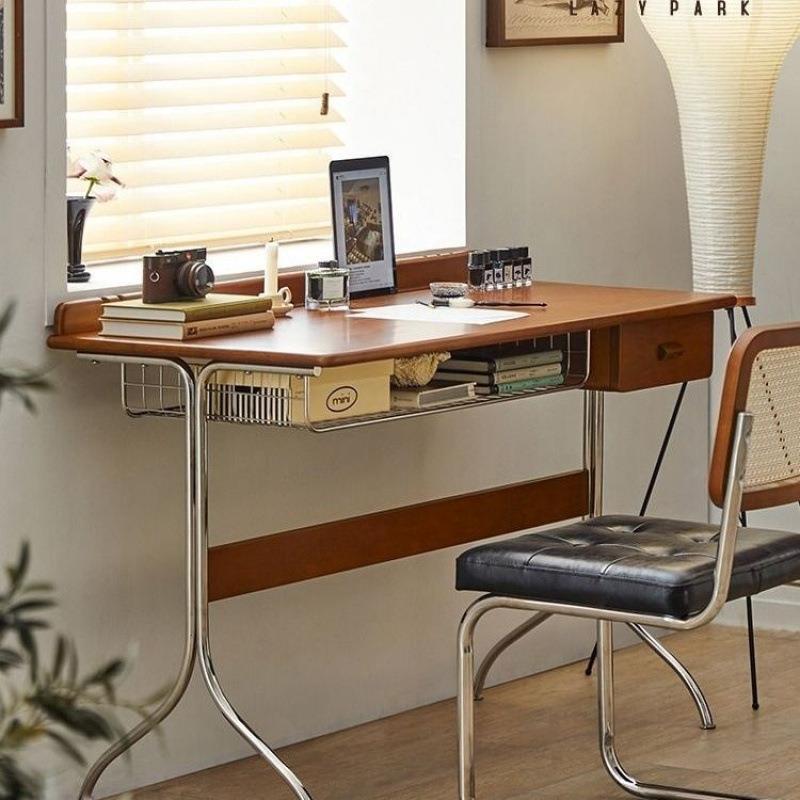Retro Solid Wood Writing Desk with Drawer