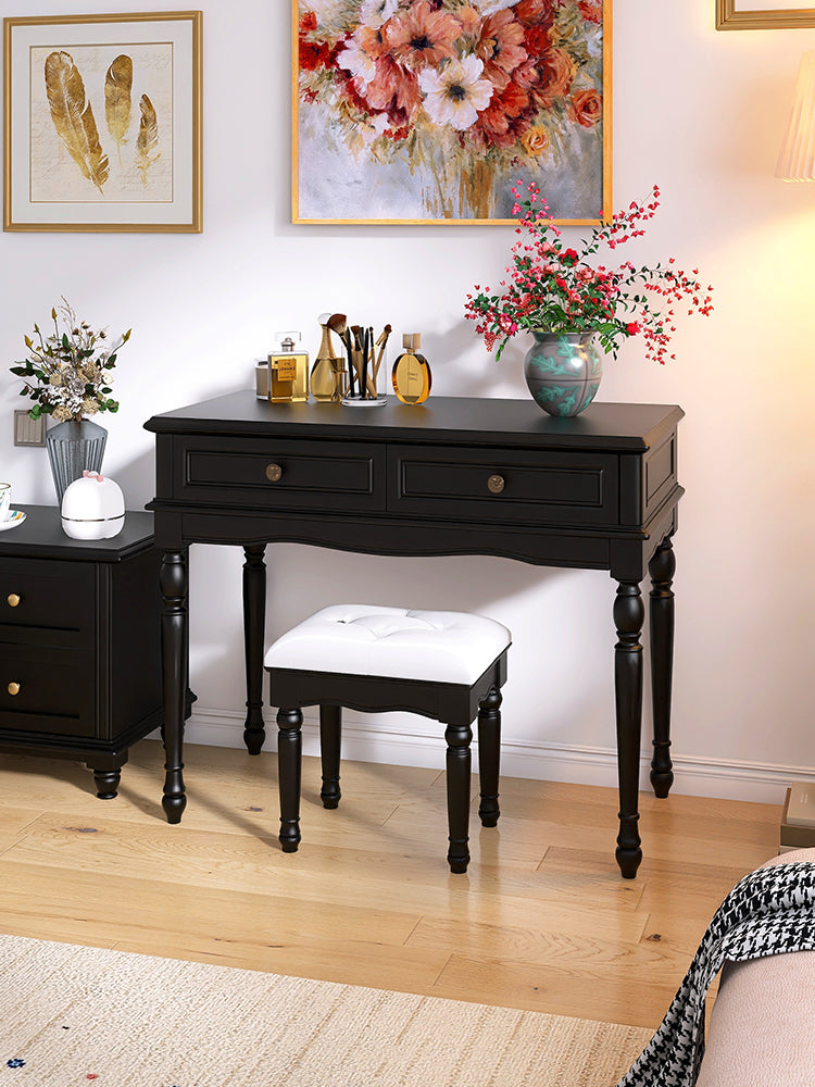 Vintage Black Wood Storage Makeup Desk