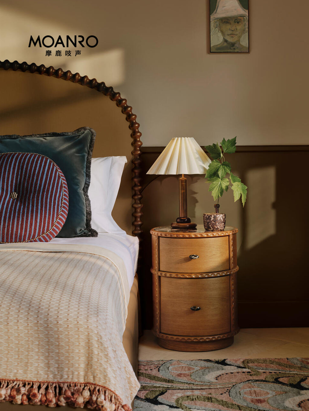 French Vintage Round Wood Nightstand