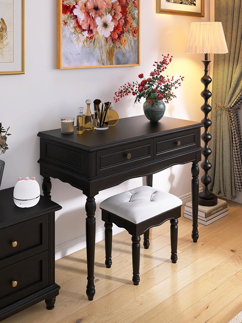 Vintage Black Wood Storage Makeup Desk