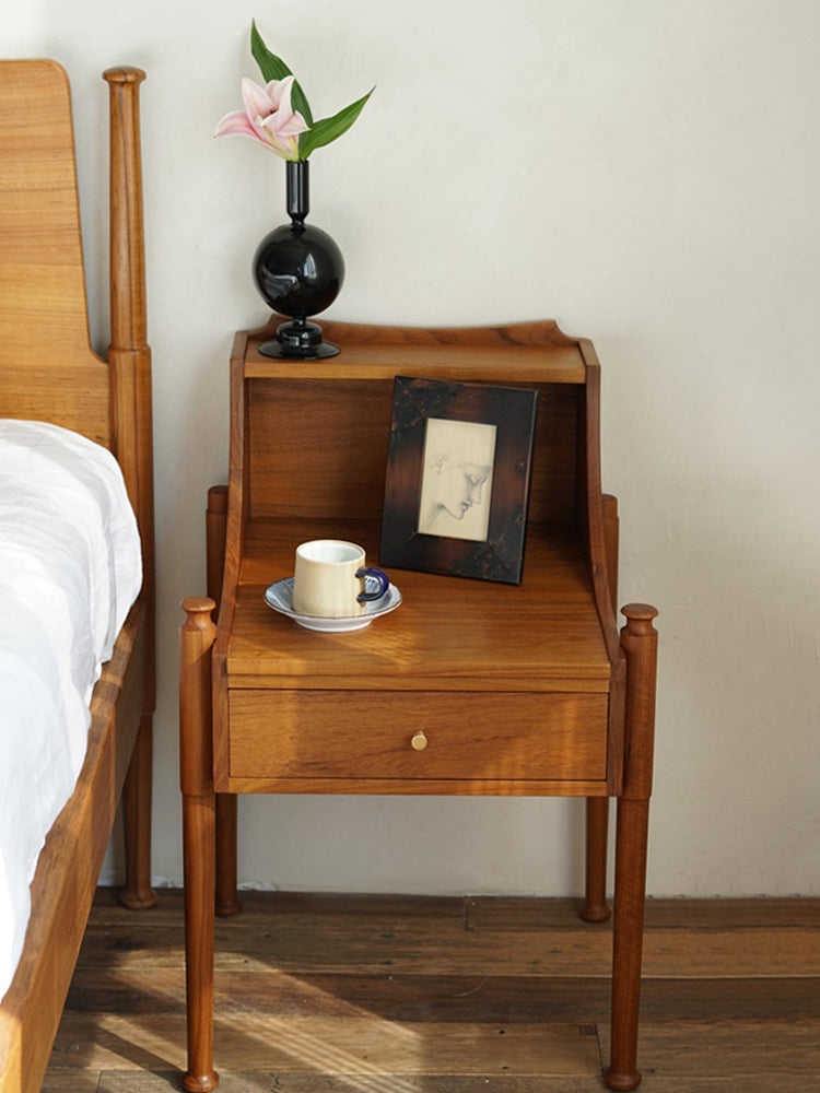 French Retro Natural Wood Style Bedside Table