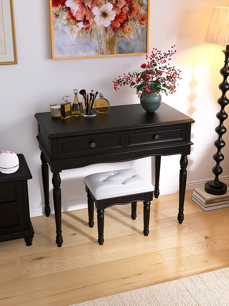 Vintage Black Wood Storage Makeup Desk