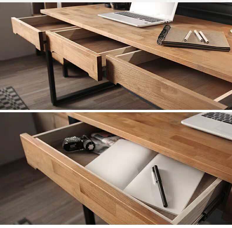 Retro Industrial Style Iron and Wood Desk With Drawer