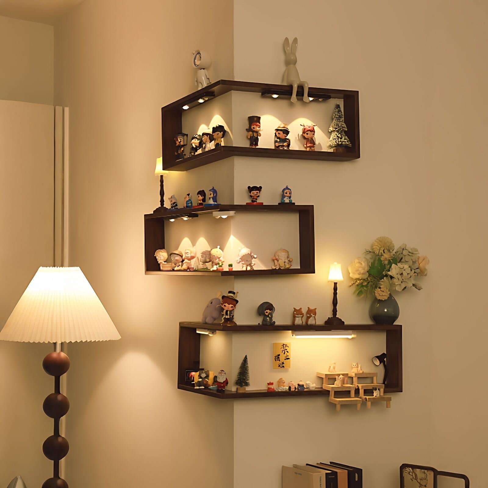 Wall-Mounted Model Display Shelf Solid Wood Corner Organizer