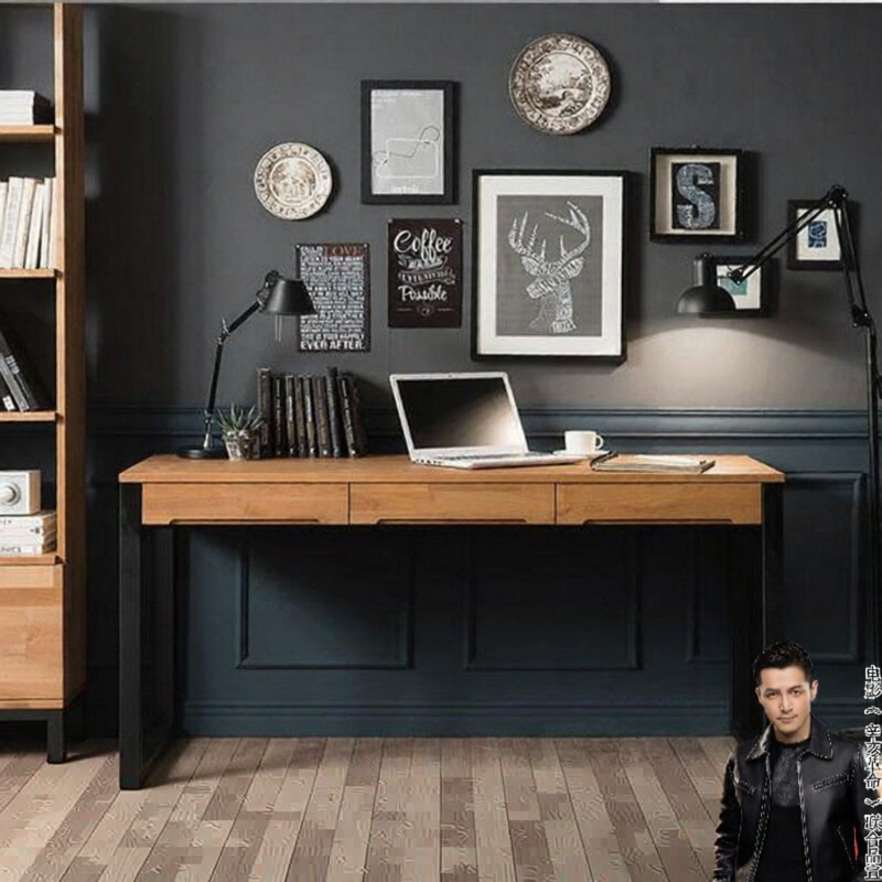 Retro Industrial Style Iron and Wood Desk With Drawer