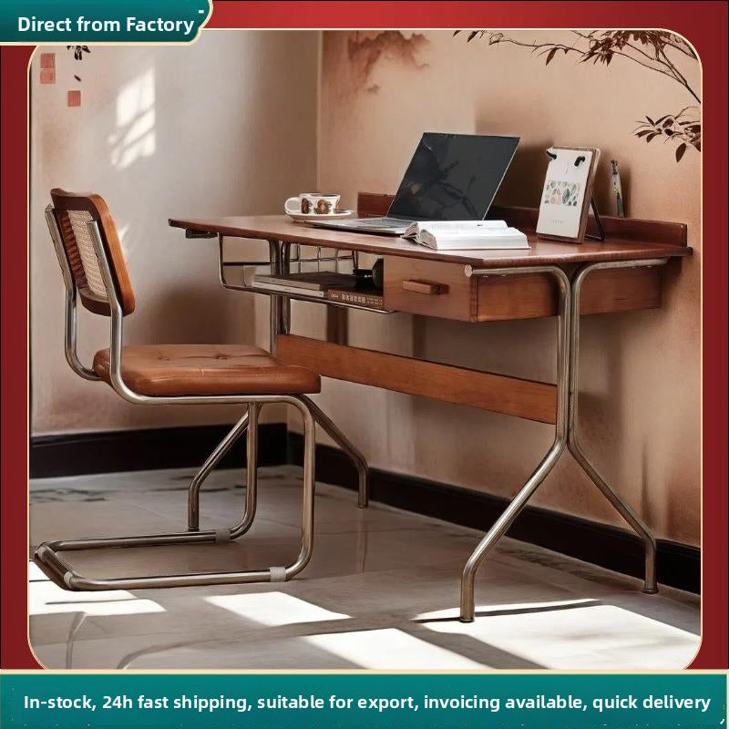 Retro Solid Wood Writing Desk with Drawer