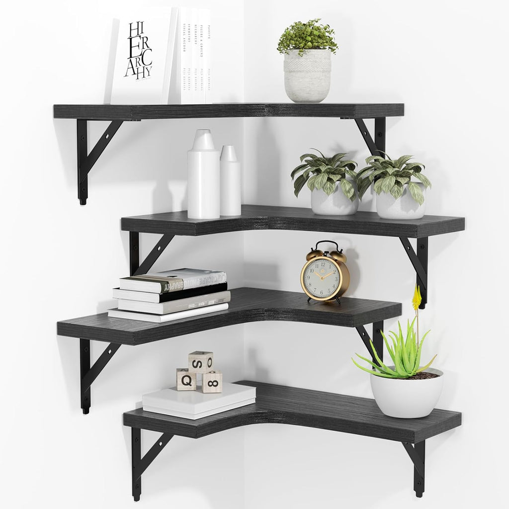 4-Pack Rustic Wood Floating Corner Shelves
