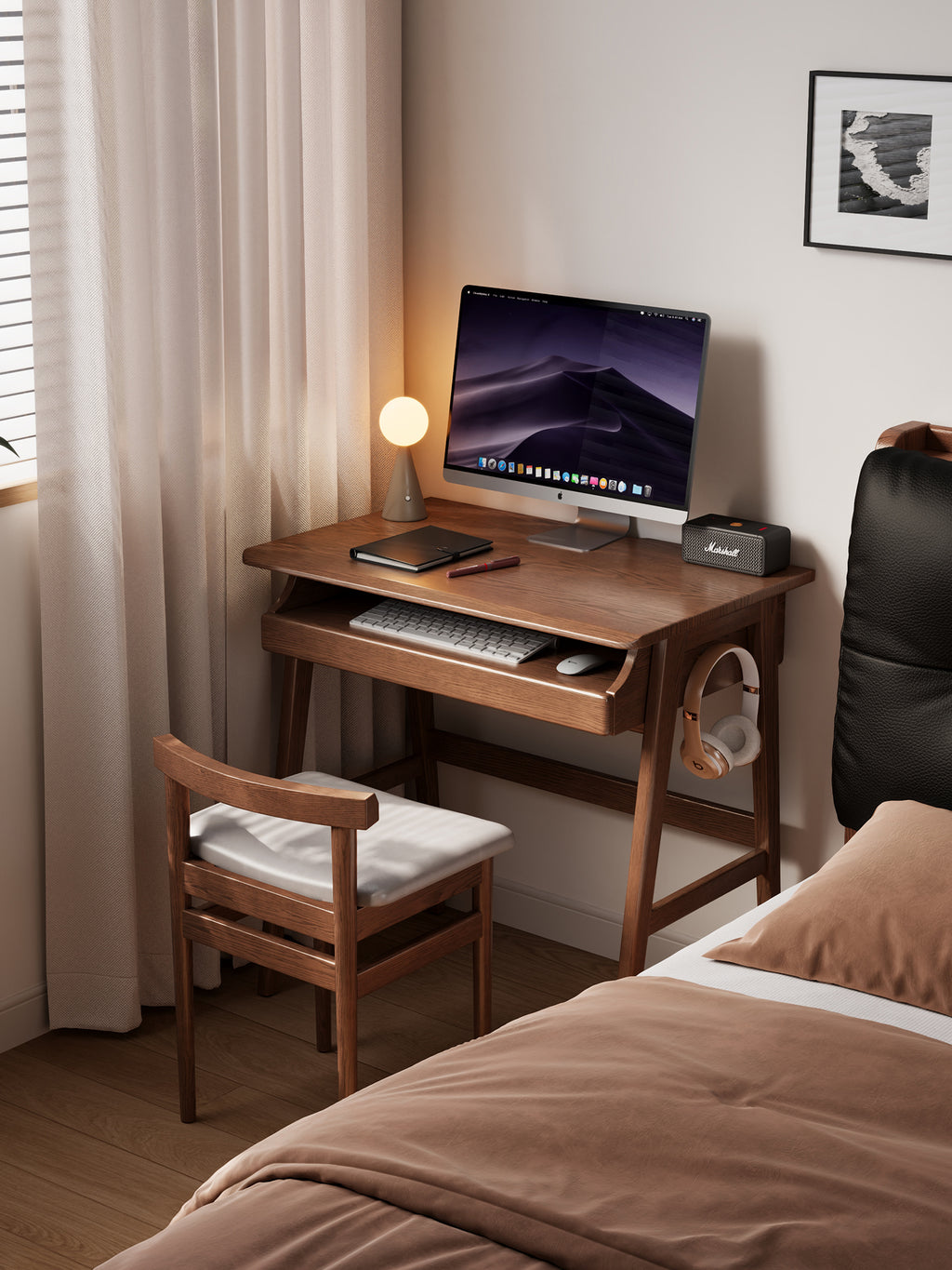 Solid Wood Computer Desk with Keyboard Drawer