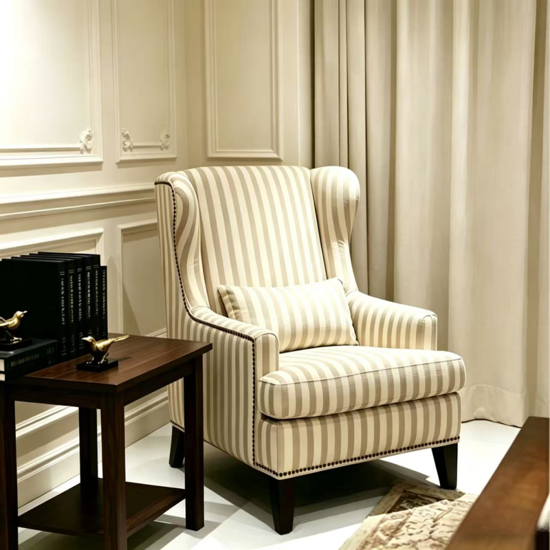 Rustic Vintage Cotton and Linen Single Sofa Chair
