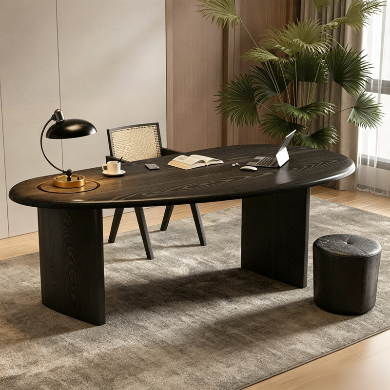 Retro Style Unique Shaped Desk Black