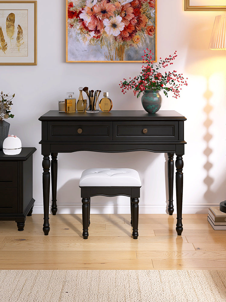 Vintage Black Wood Storage Makeup Desk