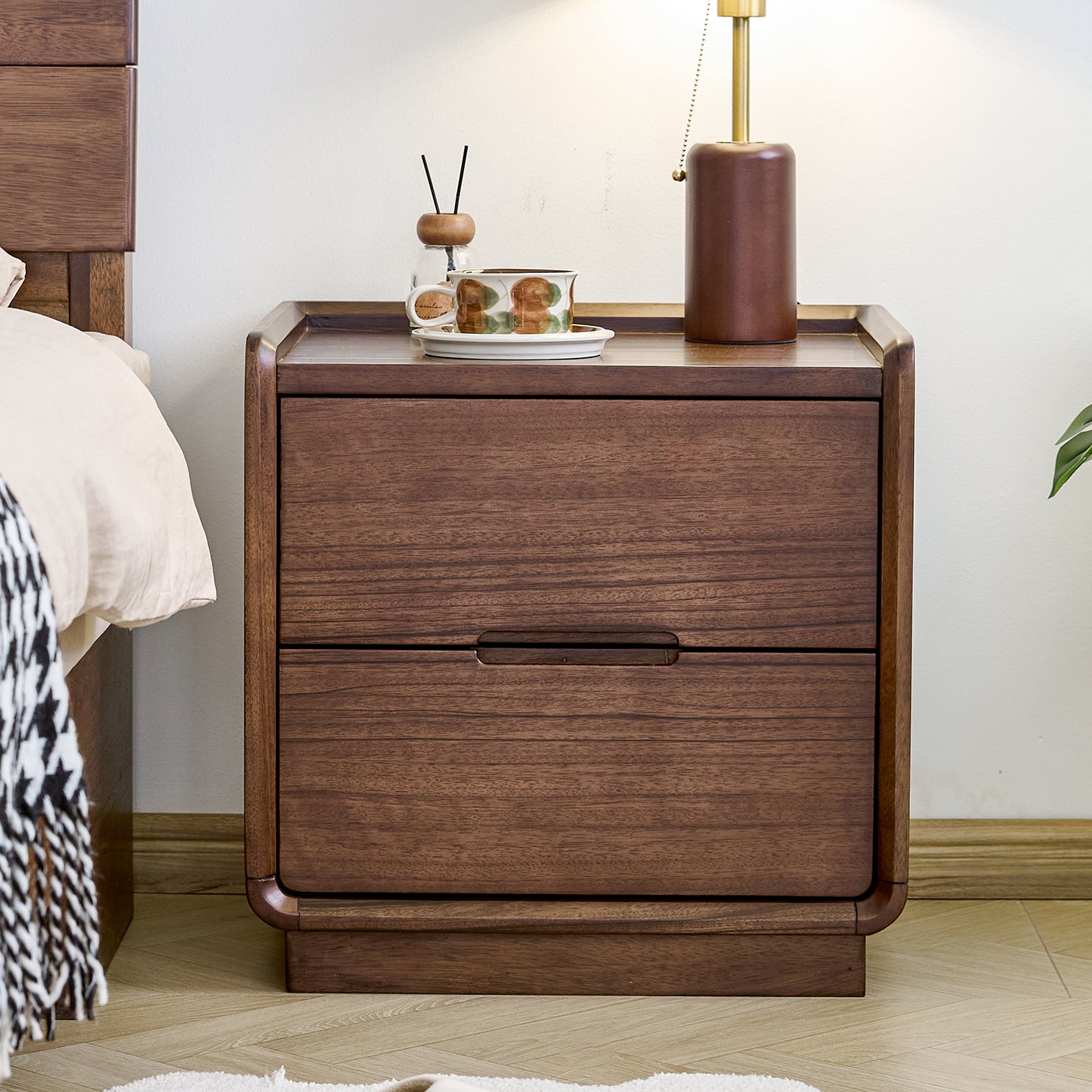 Nordic Solid Black Walnut Storage Nightstand