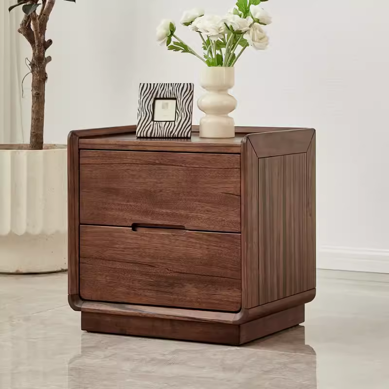 Nordic Solid Black Walnut Storage Nightstand