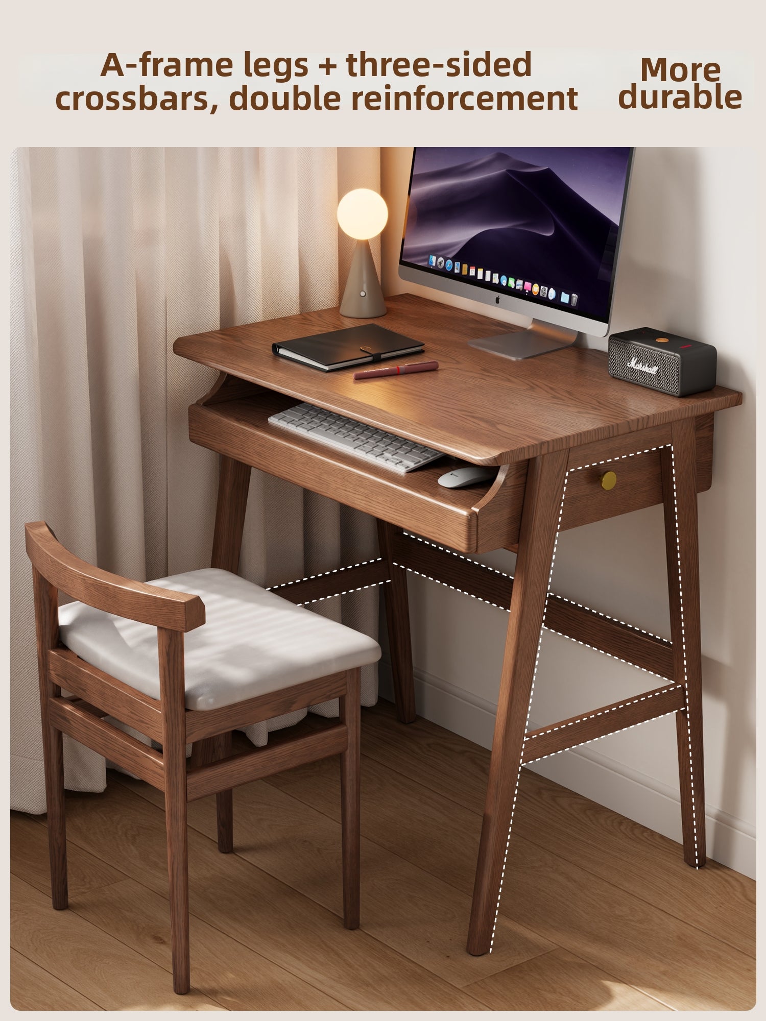 Solid Wood Computer Desk with Keyboard Drawer