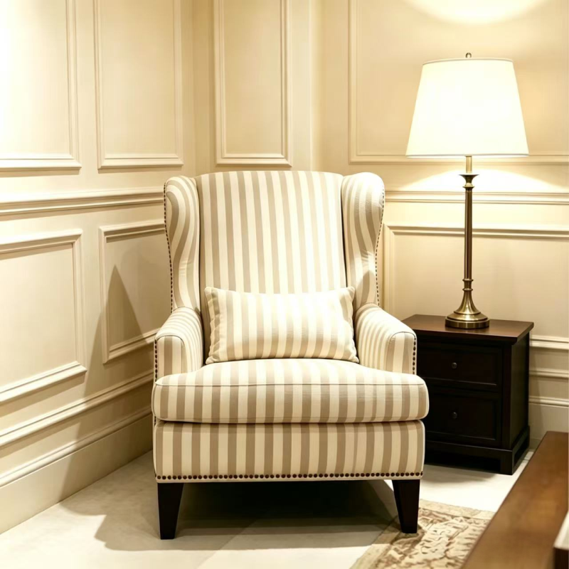 Rustic Vintage Cotton and Linen Single Sofa Chair
