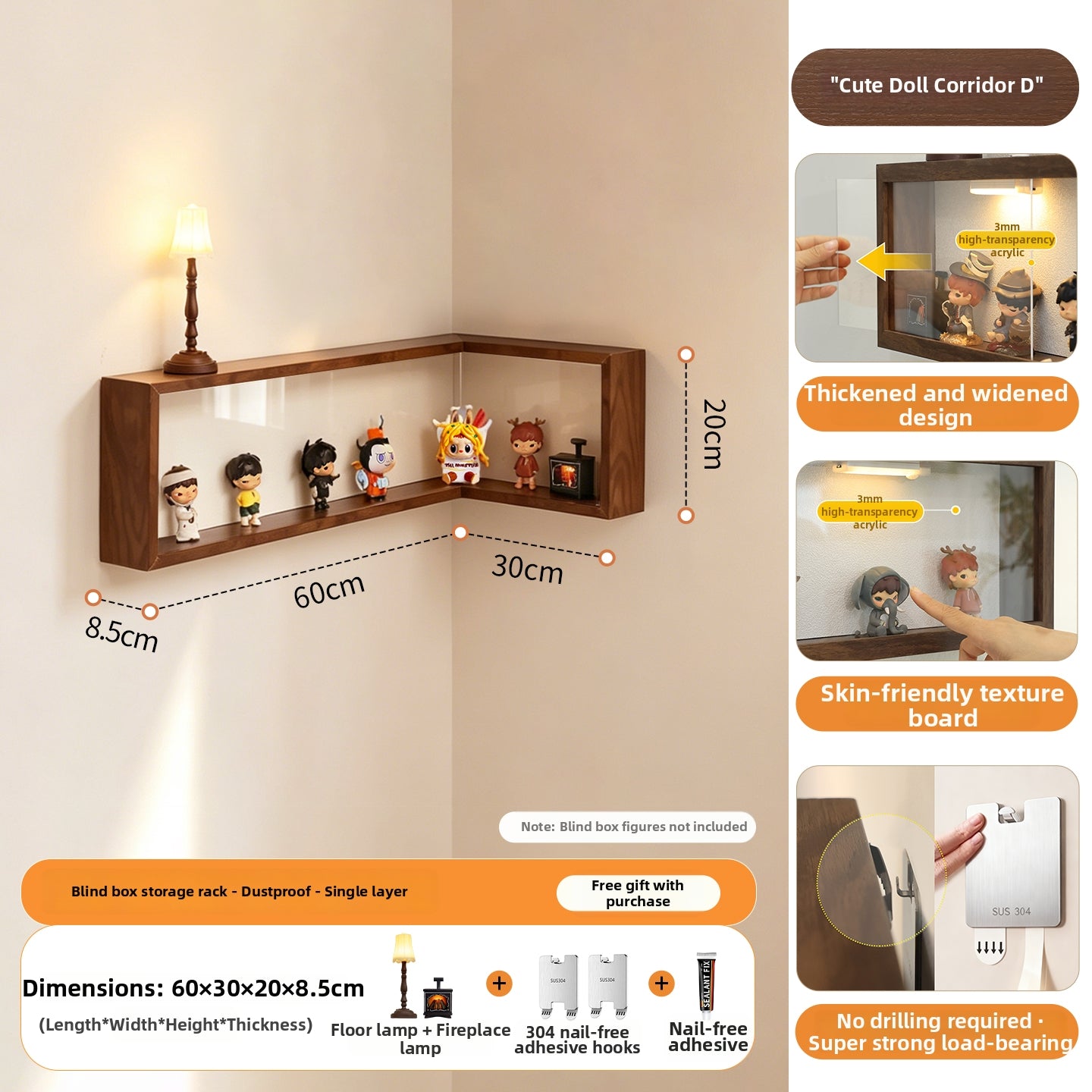 Corner Wall Mounted Dustproof No Drill Shelf