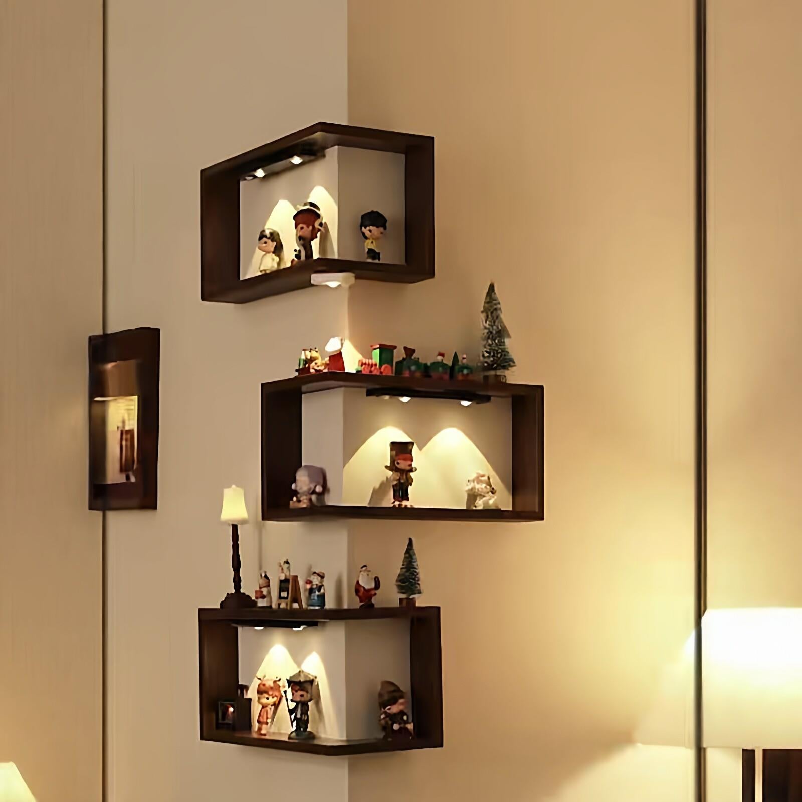 Wall-Mounted Model Display Shelf Solid Wood Corner Organizer
