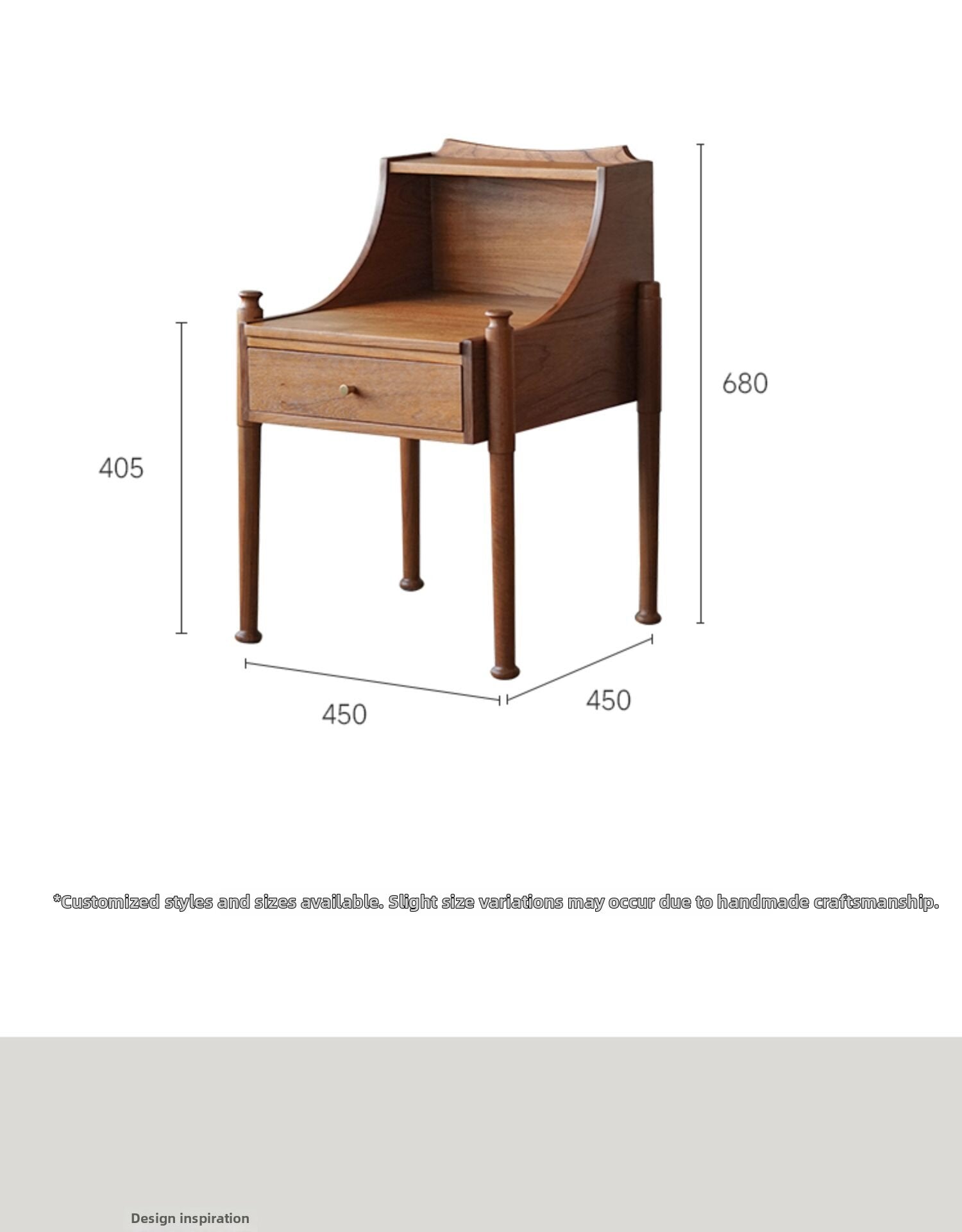 French Retro Natural Wood Style Bedside Table