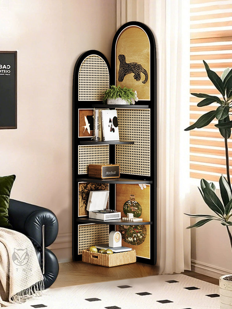 Retro Corner Shelving Unit Freestanding Multi-layer Wall-leaning Shelf